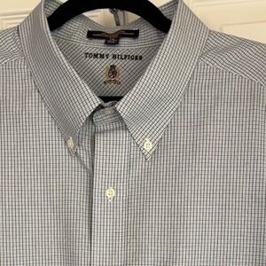 Tommy Hilfiger Big Mens Button Down Shirt‎ Gray Plaid Check Long Sleeve 19 34/35